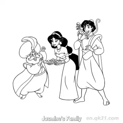 Free printable Princess Jasmine Family Portrait Coloring Page coloring page