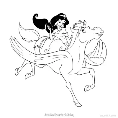 Free printable Princess Jasmine Horseback Riding Coloring Page coloring page