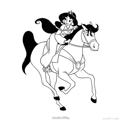 Free printable Jasmine Riding a Horse Coloring Page coloring page