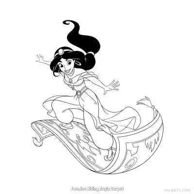 Free printable Jasmine Standing on Magic Carpet with Open Arms Coloring Page coloring page