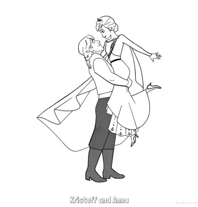 Free printable Kristoff and Anna Sweet Embrace Coloring Page coloring page