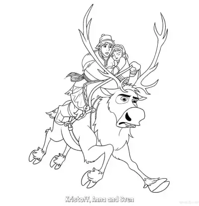 Free printable Kristoff Anna Riding Sven Galloping Coloring Page coloring page