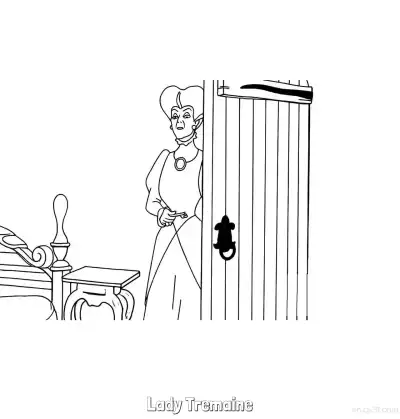 Free printable Lady Tremaine Hiding Behind Door Coloring Page coloring page