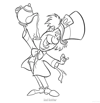 Free printable Mad Hatter 1 Coloring Page - Free Printable Alice in Wonderland PDFS Coloring Sheets coloring page