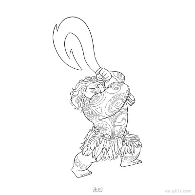 Free printable Maui Swinging His Fishhook Coloring Page coloring page