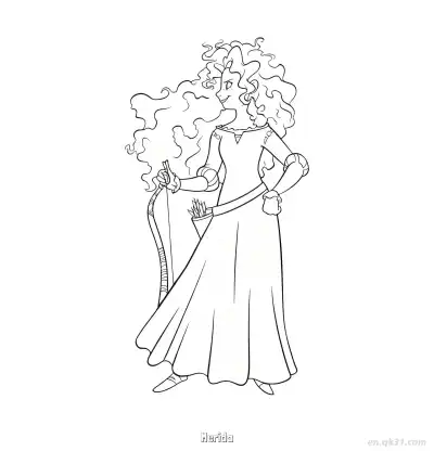 Free printable Brave Merida Coloring Pages with Curly Hair coloring page