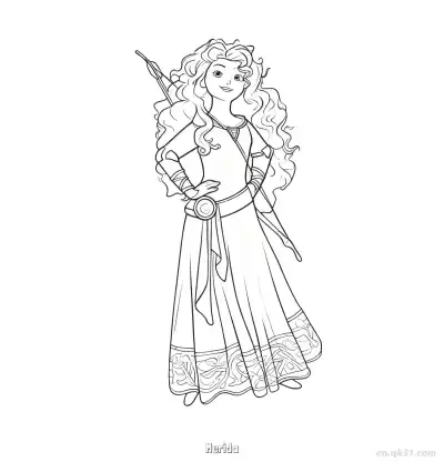 Free printable Disney Princess Merida Coloring Pages with Bow and Arrow coloring page