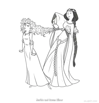 Free printable Merida and Queen Elinor Coloring Pages Brave Disney coloring page