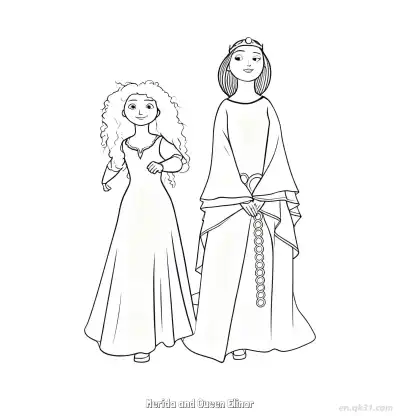 Free printable Brave Disney Coloring Pages Merida and Mother Elinor coloring page