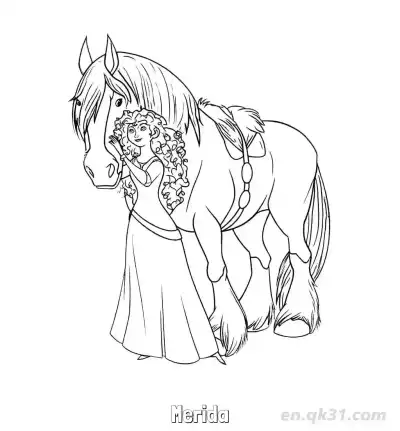 Free printable Disney Princess Merida Riding Horse Coloring Pages Printable coloring page