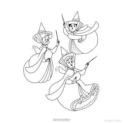Free printable Sleeping Beauty Three Fairies Coloring Page coloring page