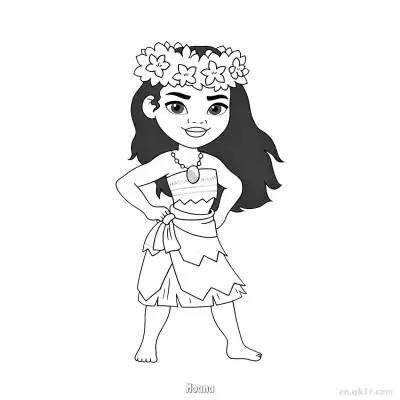 Free printable Moana Wearing Flower Crown Standing Coloring Page coloring page