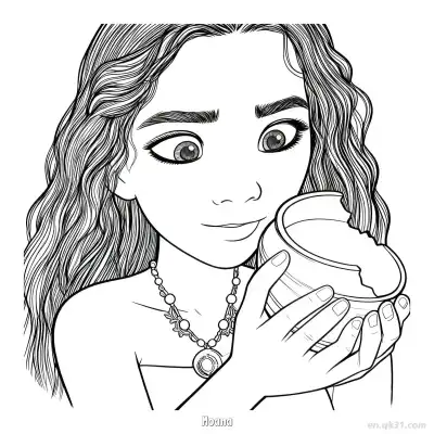 Free printable Moana Holding a Pot Close Up Coloring Page coloring page