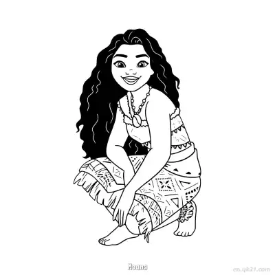 Free printable Moana Squatting and Smiling Coloring Page coloring page