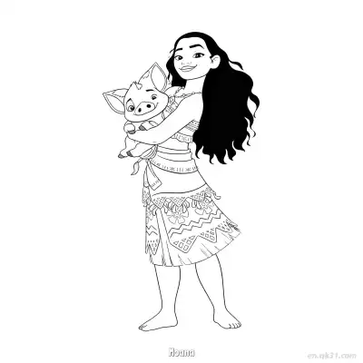 Free printable Moana Hugging Pua the Pig Coloring Page coloring page