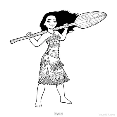 Free printable Moana Carrying an Oar on Her Shoulder Coloring Page coloring page