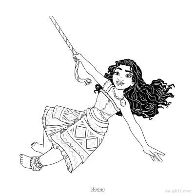 Free printable Moana Swinging on a Rope Coloring Page coloring page