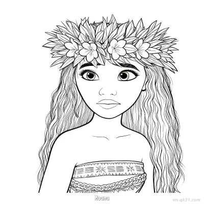 Free printable Moana Close Up with Flower Crown Coloring Page coloring page