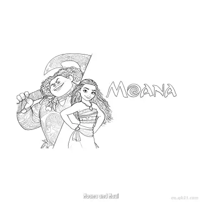 Free printable Moana and Maui Standing Together Coloring Page coloring page