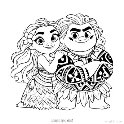Free printable Moana and Maui Cute Cartoon Coloring Page coloring page