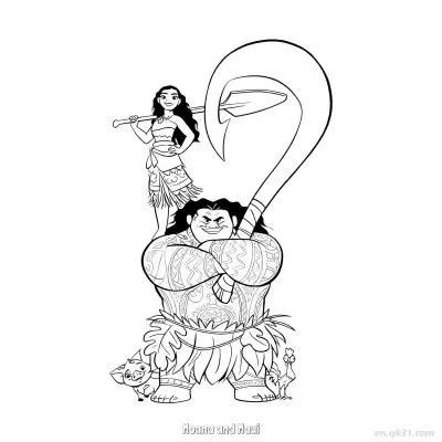Free printable Moana and Maui with Pua and Heihei Coloring Page coloring page