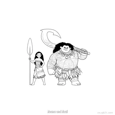 Free printable Moana and Maui Long and Short Weapons Coloring Page coloring page