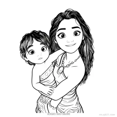 Free printable Moana Holding Little Sister Simea Coloring Page coloring page