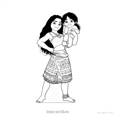 Free printable Moana Holding Simea with Confidence Coloring Page coloring page
