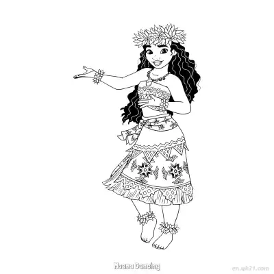 Free printable Moana Dancing with Flowers Coloring Page coloring page