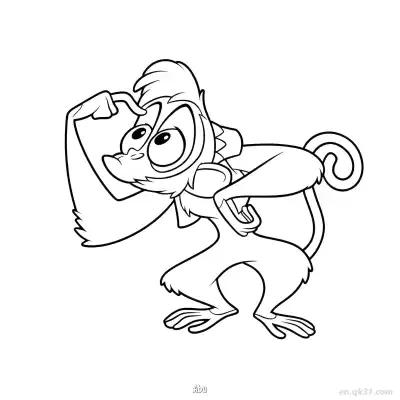 Free printable Abu the Monkey Shocked Holding His Head Coloring Page coloring page