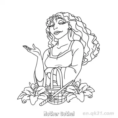 Free printable Mother Gothel with Flower Basket Coloring Page coloring page