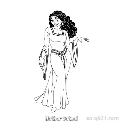 Free printable Mother Gothel Elegant Red Dress Coloring Page coloring page