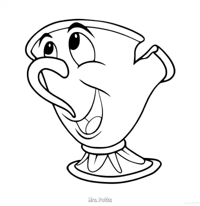Free printable Mrs. Potts Teapot Close Up Coloring Page coloring page