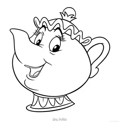 Free printable Mrs. Potts Side Profile Teapot Coloring Page coloring page