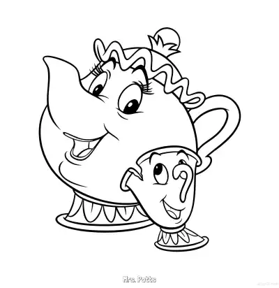 Free printable Mrs. Potts and Chip the Teacup Coloring Page coloring page