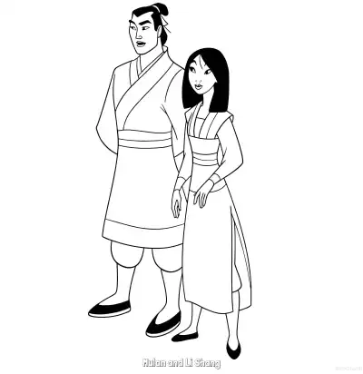 Free printable Mulan and Li Shang 2 Coloring Page - Free Printable Mulan PDFS Coloring Sheets coloring page