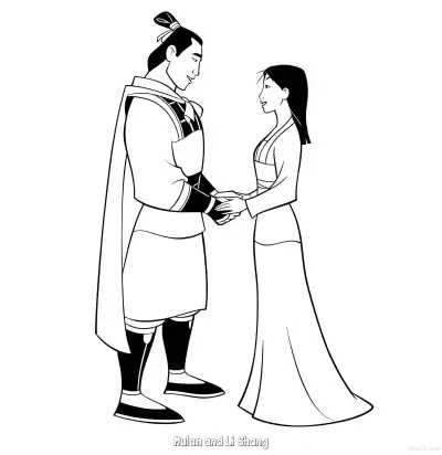 Free printable Mulan and Li Shang 3 Coloring Page - Free Printable Mulan PDFS Coloring Sheets coloring page