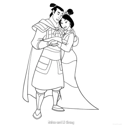 Free printable Mulan and Li Shang 4 Coloring Page - Free Printable Mulan PDFS Coloring Sheets coloring page