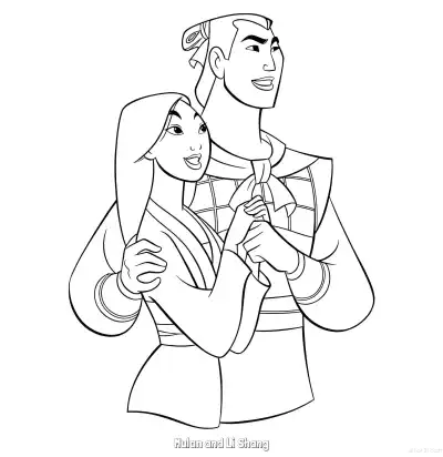Free printable Mulan and Li Shang 5 Coloring Page - Free Printable Mulan PDFS Coloring Sheets coloring page