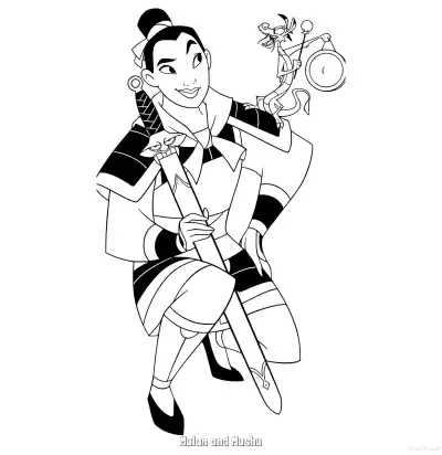 Free printable Mulan and Mushu  Coloring Page - Free Printable Mulan PDFS Coloring Sheets coloring page