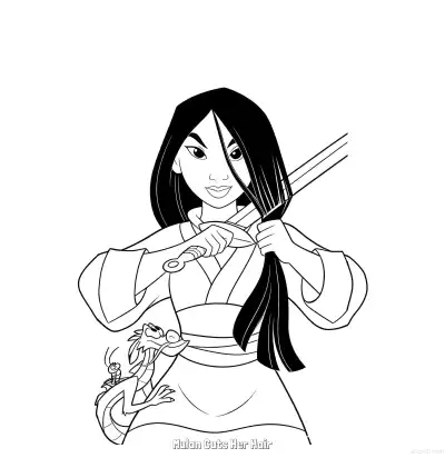 Free printable Mulan Cuts Her Hair  Coloring Page - Free Printable Mulan PDFS Coloring Sheets coloring page