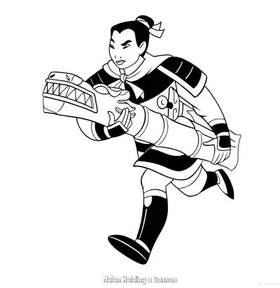 Free printable Mulan Holding a Cannon  Coloring Page - Free Printable Mulan PDFS Coloring Sheets coloring page