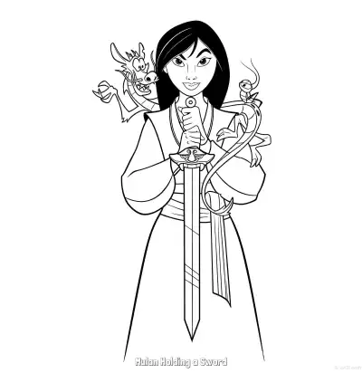 Free printable Mulan Holding a Sword  Coloring Page - Free Printable Mulan PDFS Coloring Sheets coloring page