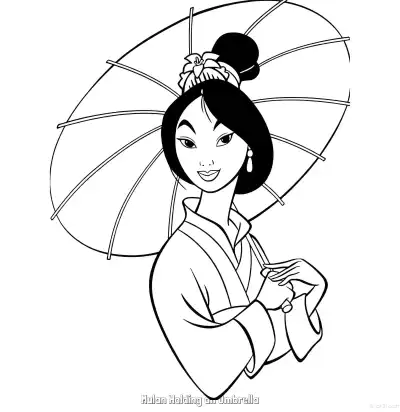 Free printable Mulan Holding an Umbrella  Coloring Page - Free Printable Mulan PDFS Coloring Sheets coloring page