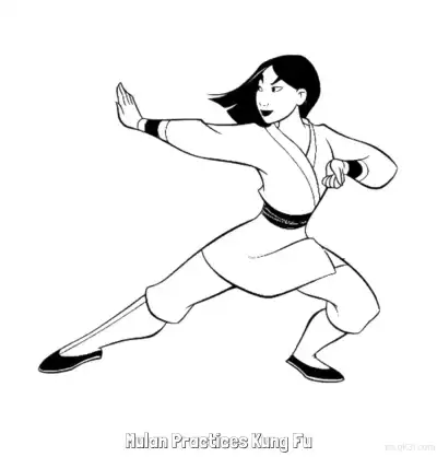 Free printable Mulan Practices Kung Fu  Coloring Page - Free Printable Mulan PDFS Coloring Sheets coloring page