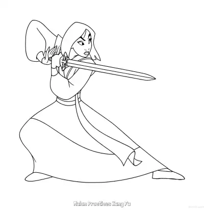 Free printable Mulan Practices Kung Fu 1 Coloring Page - Free Printable Mulan PDFS Coloring Sheets coloring page
