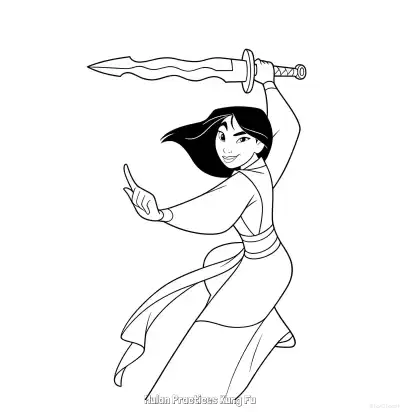 Free printable Mulan Practices Kung Fu 2 Coloring Page - Free Printable Mulan PDFS Coloring Sheets coloring page