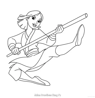Free printable Mulan Practices Kung Fu 3 Coloring Page - Free Printable Mulan PDFS Coloring Sheets coloring page