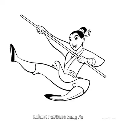 Free printable Mulan Practices Kung Fu 4 Coloring Page - Free Printable Mulan PDFS Coloring Sheets coloring page