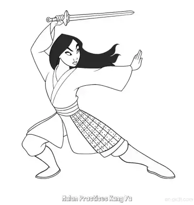 Free printable Mulan Practices Kung Fu 5 Coloring Page - Free Printable Mulan PDFS Coloring Sheets coloring page